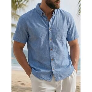 Ben Sherman Men's Blue Short Sleeve Casual Cotton Button Up Stretch Shirt Medium